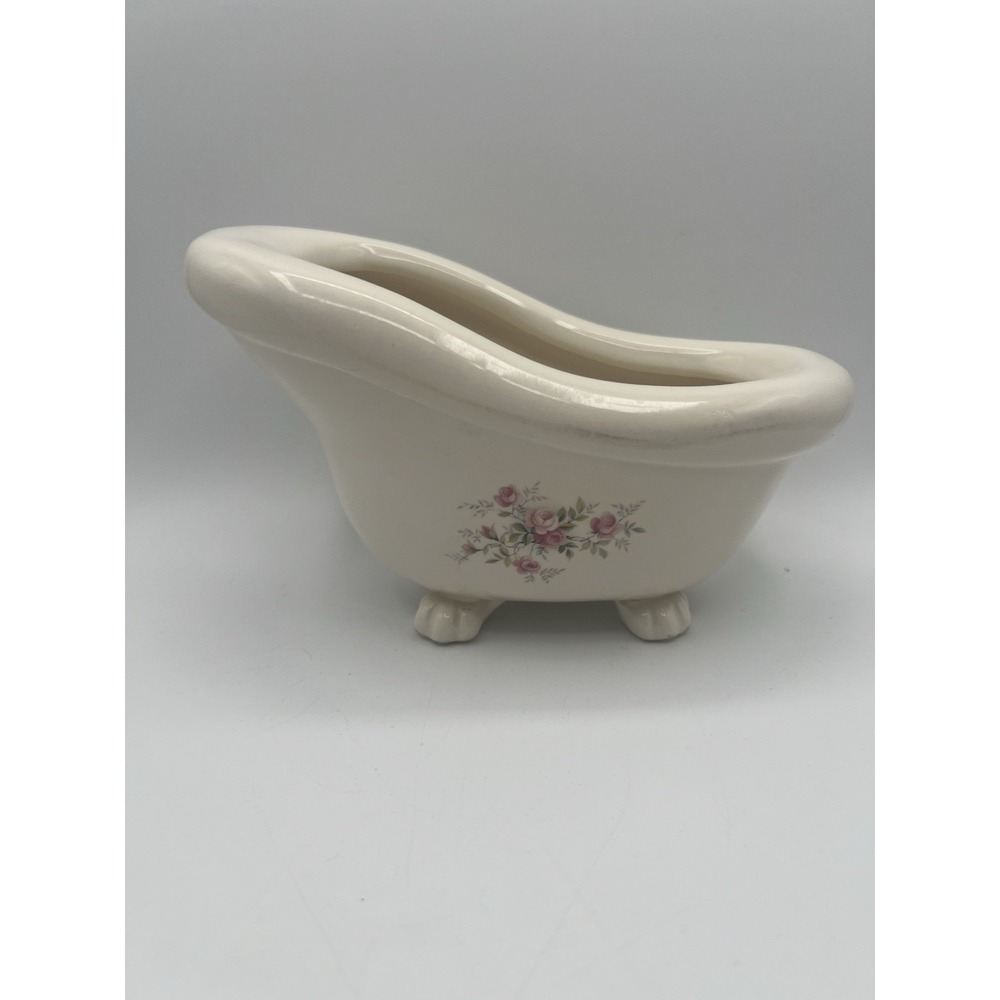 Porcelain Claw Foot Tub Roses Soap 8" Planter Cottagecore Trinket Dish Coquette